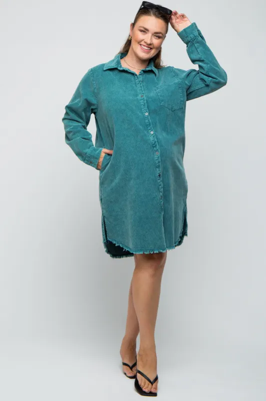 Jade Corduroy Button Down Collared Plus Maternity Dress sold by Pinkblush