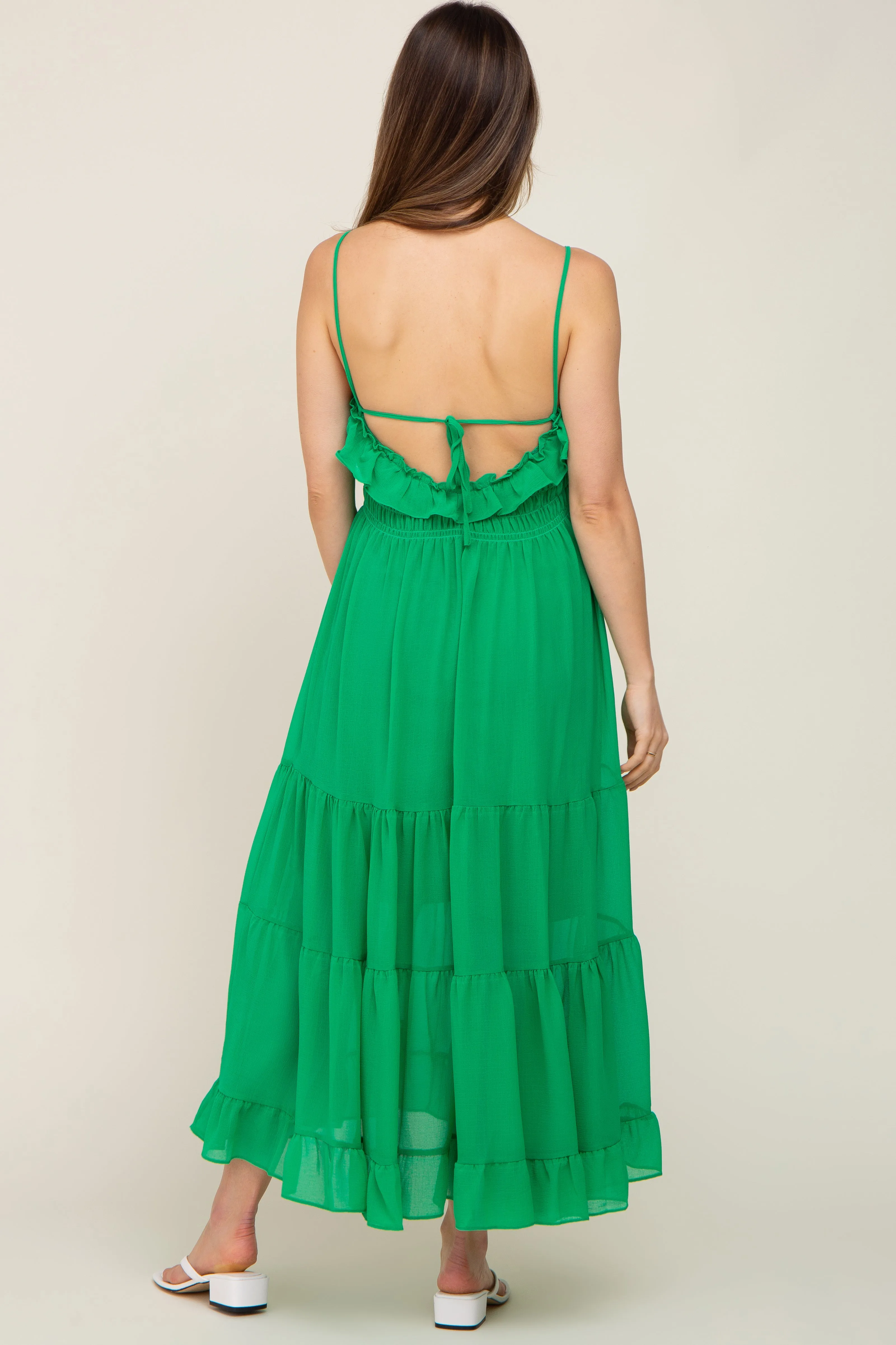 Green Shirred Ruffle Maternity Midi Dress sold by Pinkblush product image thumbnail 2