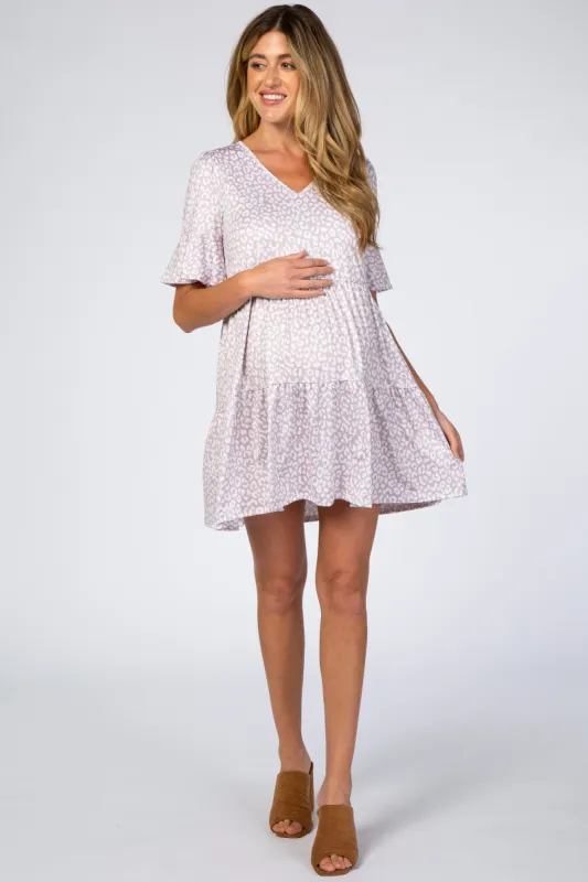 Taupe Animal Print Ruffle Sleeve Maternity Dress sold by Pinkblush