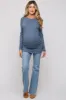 Blue Soft Knit Button Shoulder Ruched Side Maternity Top sold by Pinkblush