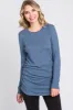 Blue Soft Knit Button Shoulder Ruched Side Maternity Top sold by Pinkblush