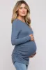 Blue Soft Knit Button Shoulder Ruched Side Maternity Top sold by Pinkblush