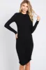 Black Ribbed Mock Neck Ruched Long Sleeve Dress sold by Pinkblush