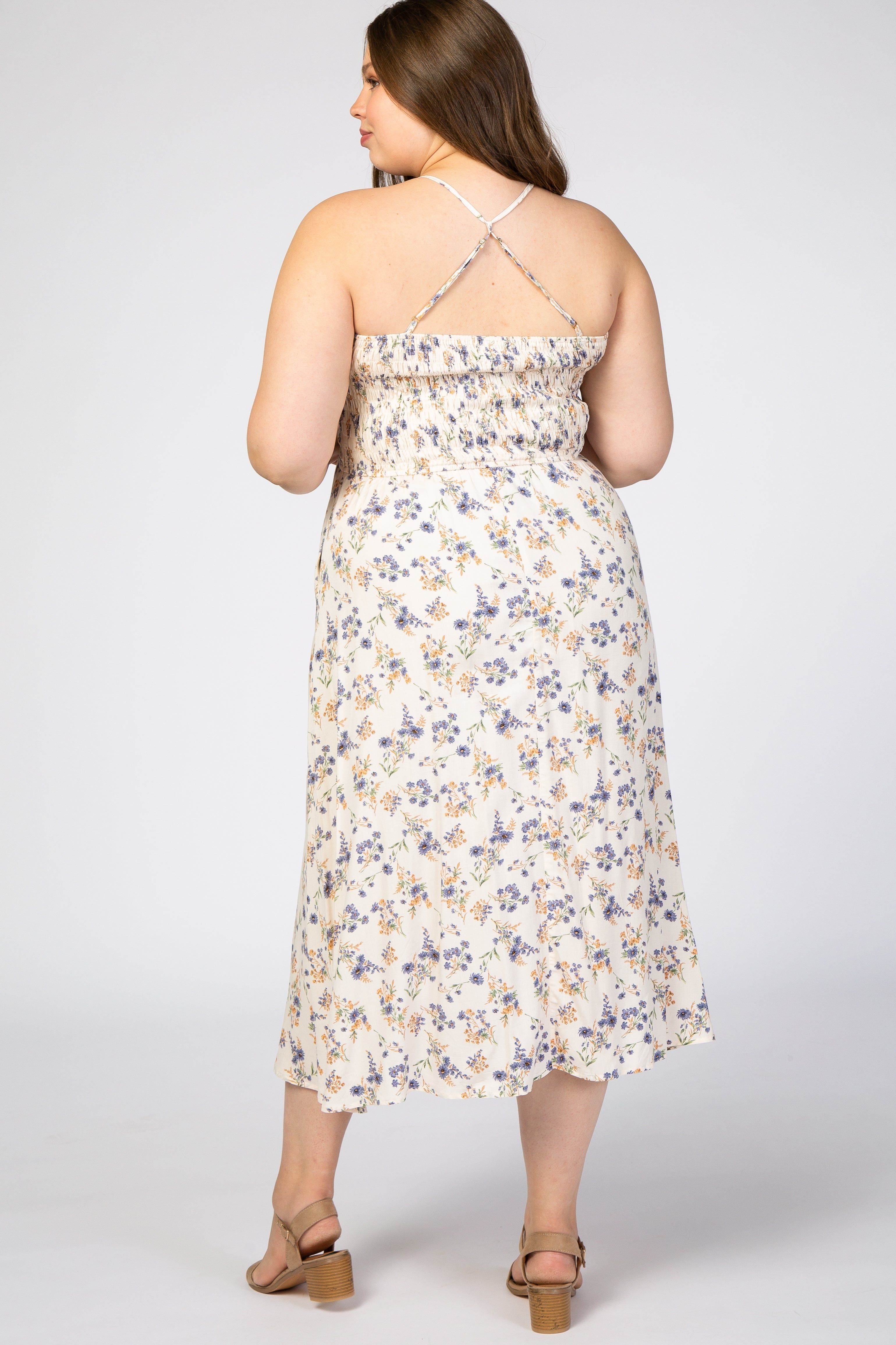 Cream Floral Halter Neck Maternity Plus Maxi Dress sold by Pinkblush product image thumbnail 3
