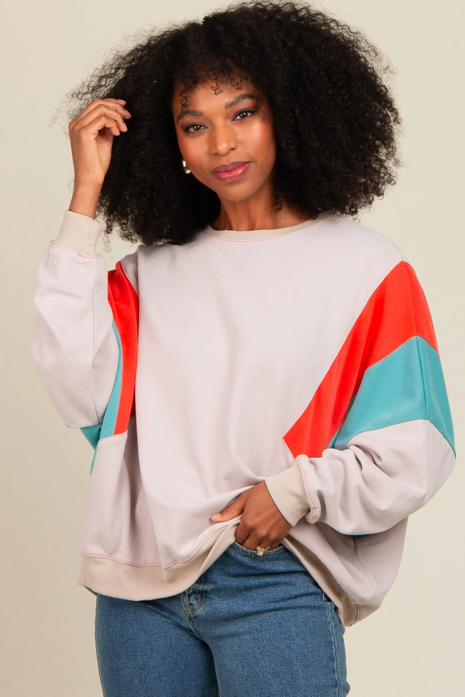 Grey Colorblock Dolman Sleeve Sweatshirt sold by Pinkblush product image thumbnail 2