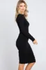 Black Ribbed Mock Neck Ruched Long Sleeve Dress sold by Pinkblush