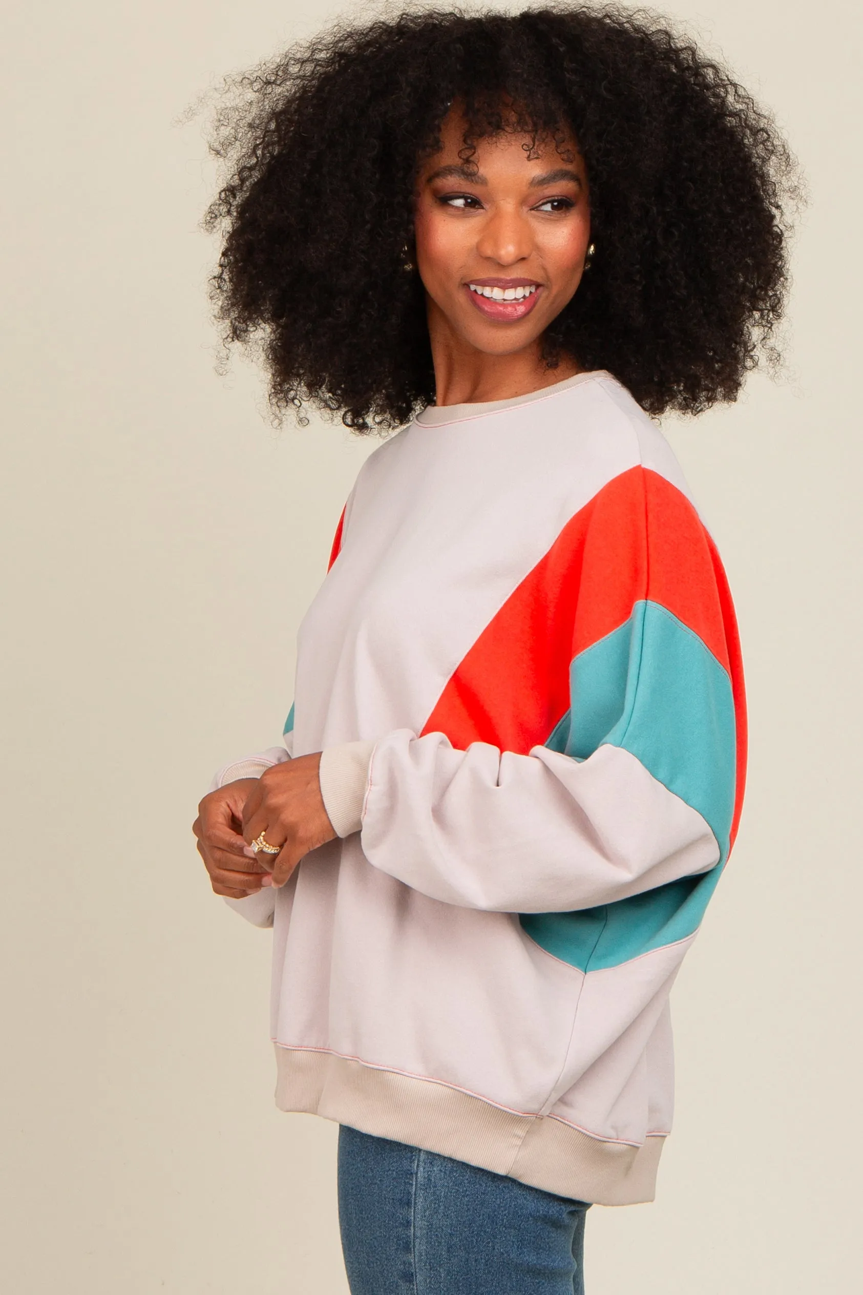 Grey Colorblock Dolman Sleeve Sweatshirt sold by Pinkblush product image thumbnail 3