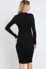 Black Ribbed Mock Neck Ruched Long Sleeve Dress sold by Pinkblush