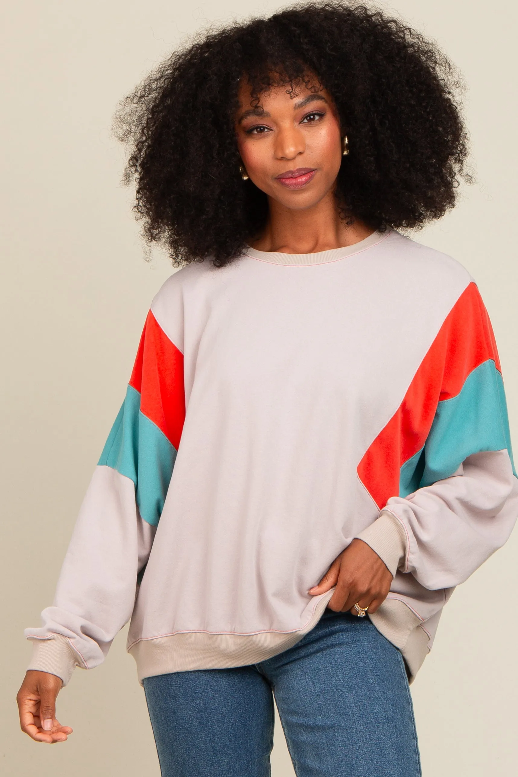 Grey Colorblock Dolman Sleeve Sweatshirt sold by Pinkblush