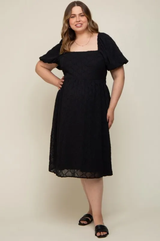 Black Striped Textured Chiffon Maternity Plus Midi Dress sold by Pinkblush