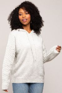 Grey Mixed Knit Hooded Sweater sold by Pinkblush