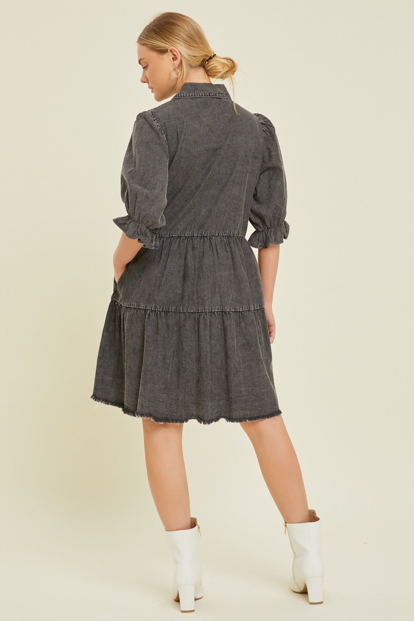 Black Chambray Tiered Shirt Dress sold by Pinkblush product image thumbnail 3