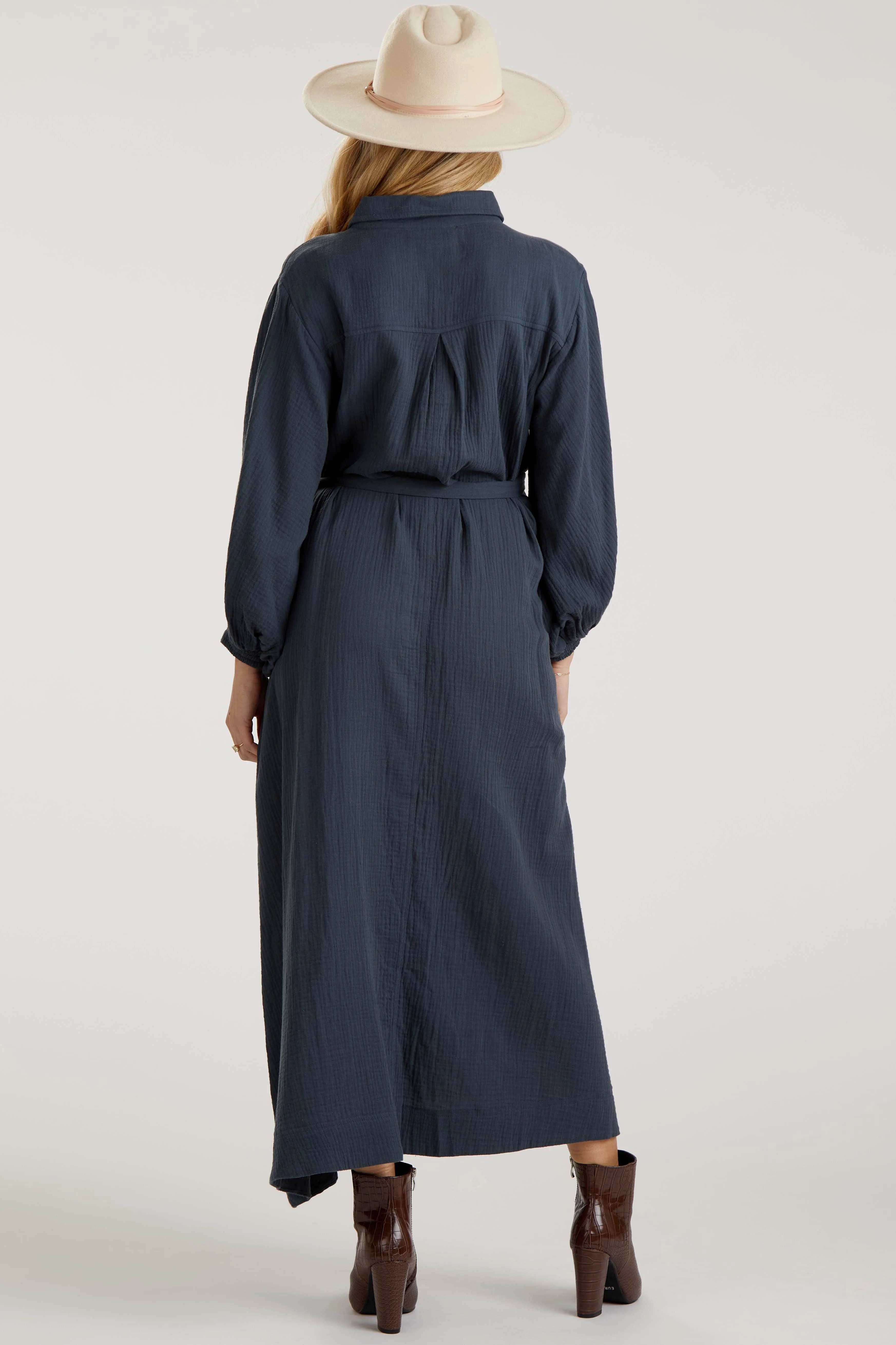 Charcoal Gauze Belted Shirt Maternity Midi Dress sold by Pinkblush product image thumbnail 3