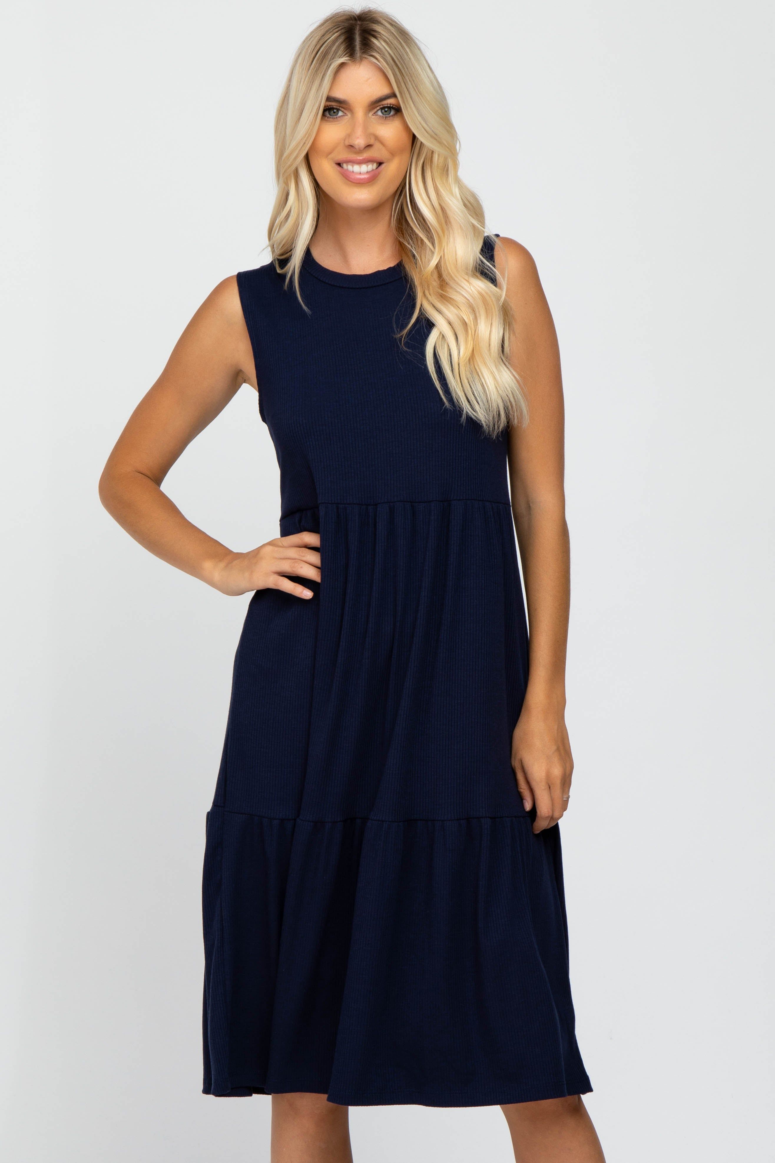 Navy Ribbed Sleeveless Midi Dress sold by Pinkblush product image thumbnail 4