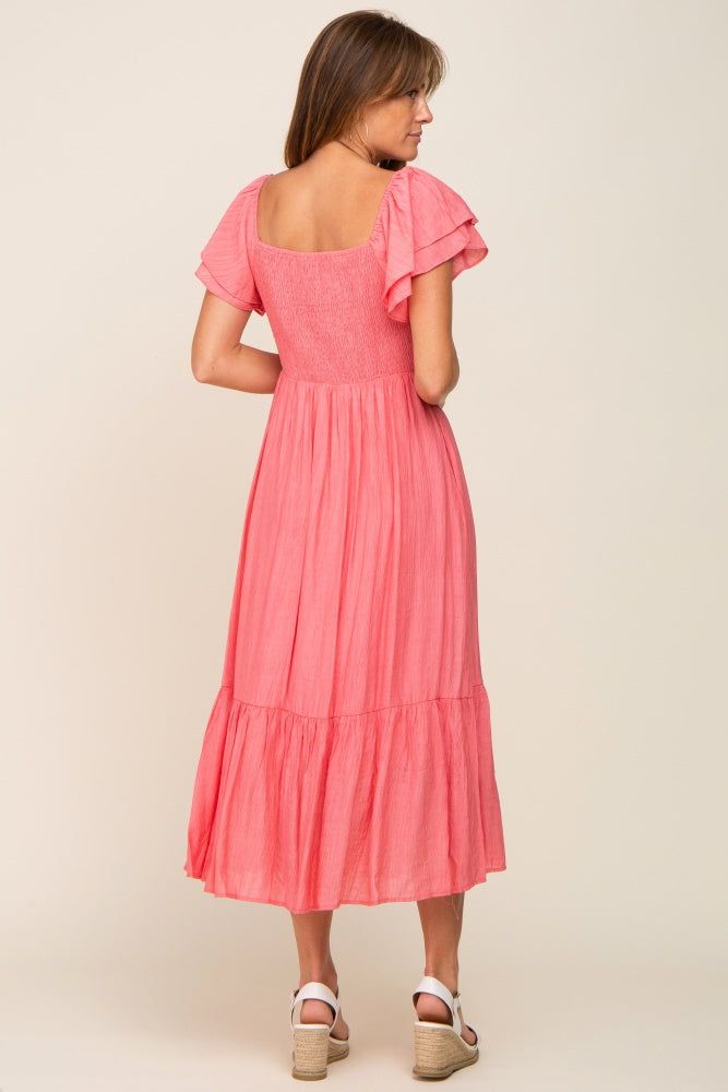 Coral Flutter Sleeve Midi Dress sold by Pinkblush product image thumbnail 3