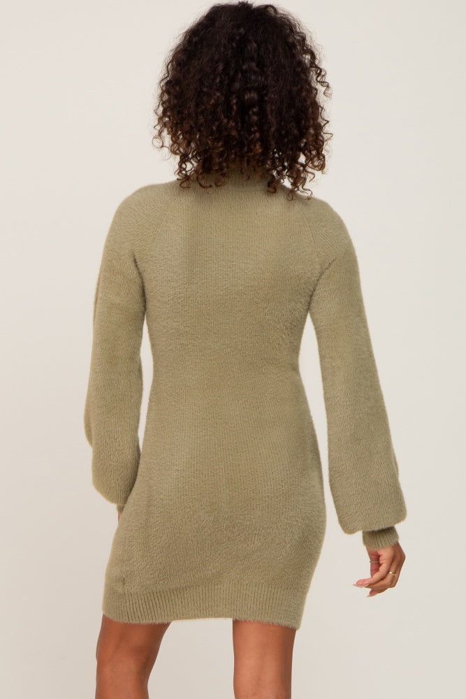Olive Fuzzy Knit Puff Sleeve Sweater Dress sold by Pinkblush product image thumbnail 3