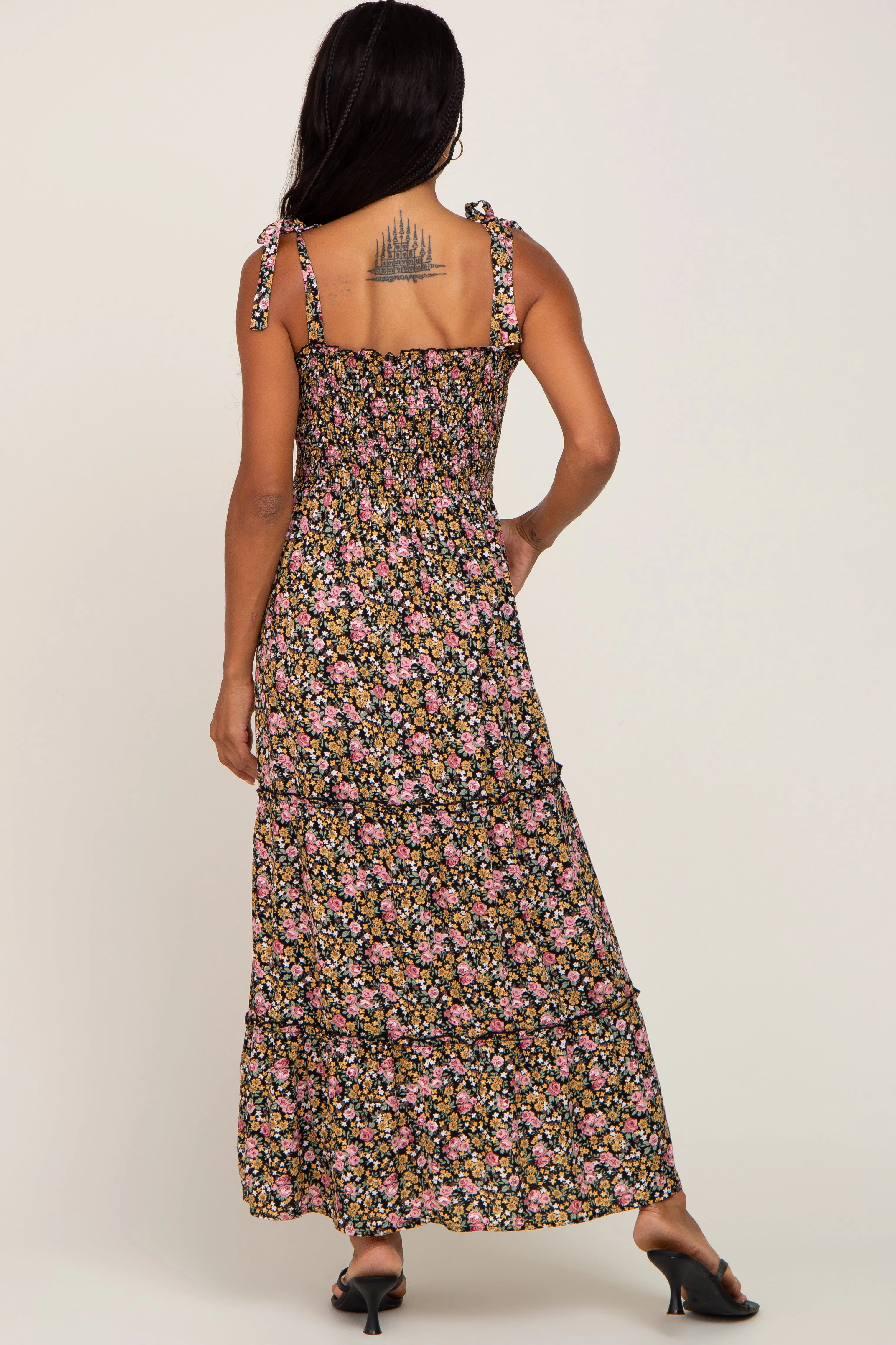 Black Multi-Color Floral Sleeveless Tiered Maxi Dress sold by Pinkblush product image thumbnail 3