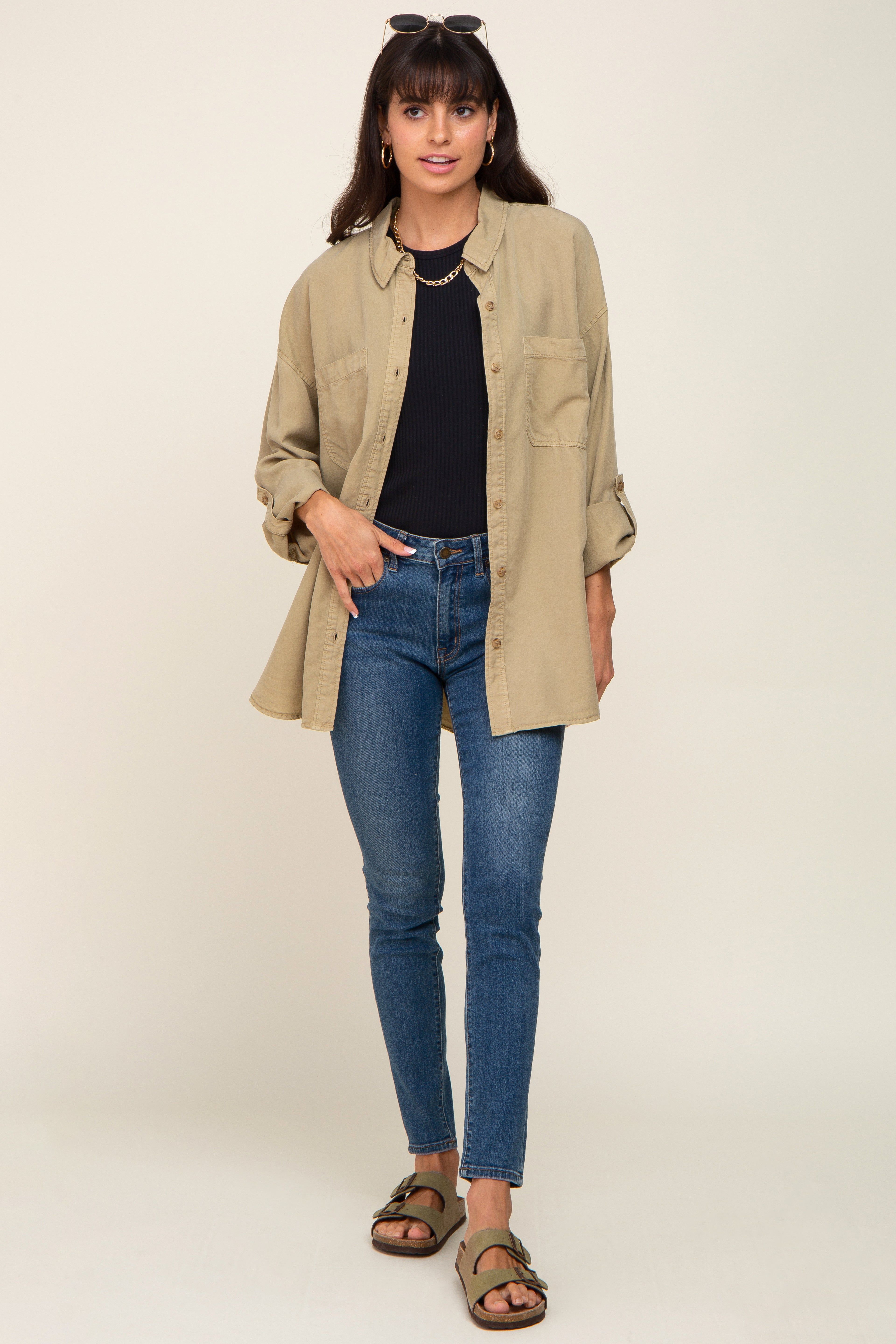 Olive Button Down Top sold by Pinkblush product image thumbnail 4