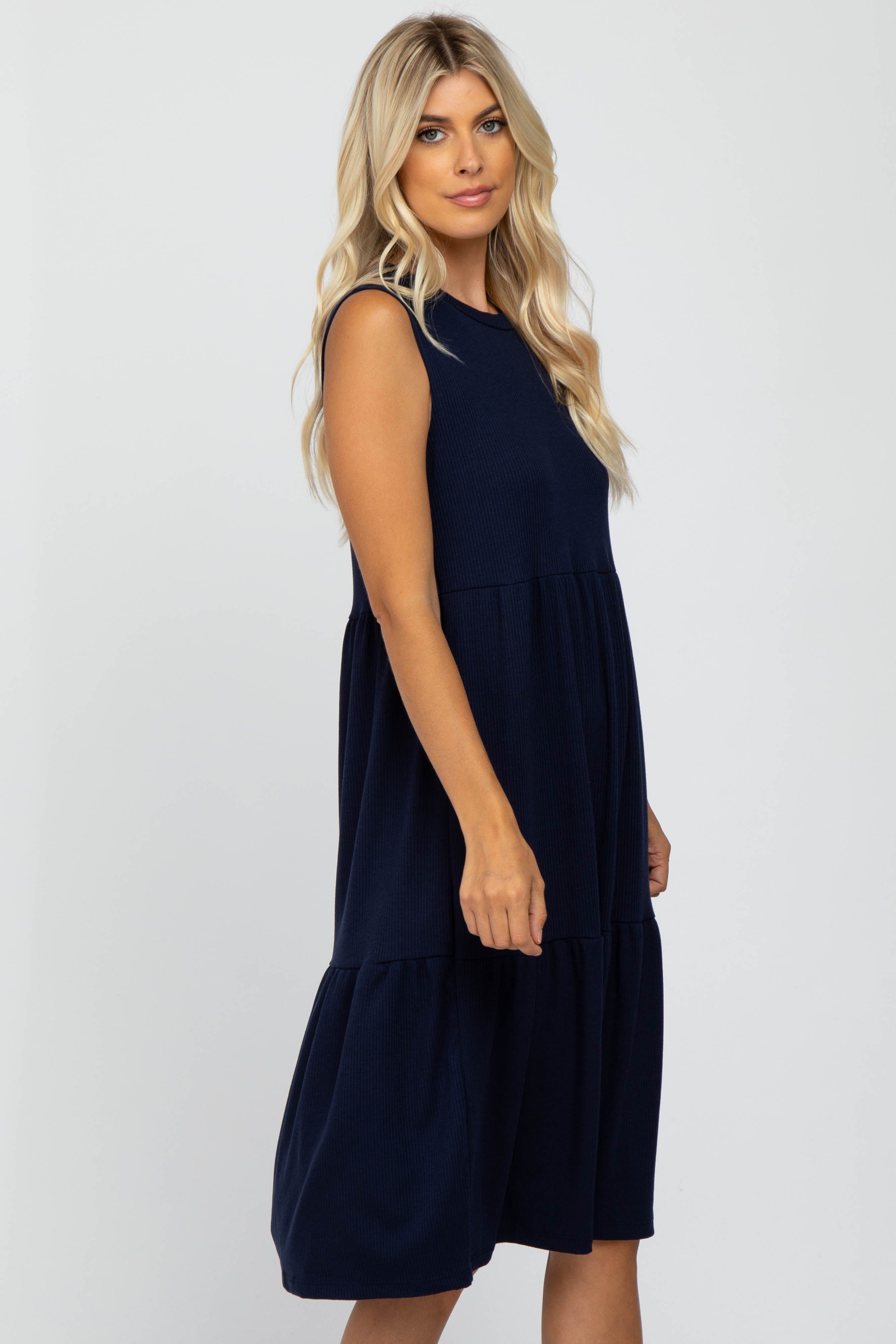 Navy Ribbed Sleeveless Midi Dress sold by Pinkblush product image thumbnail 2