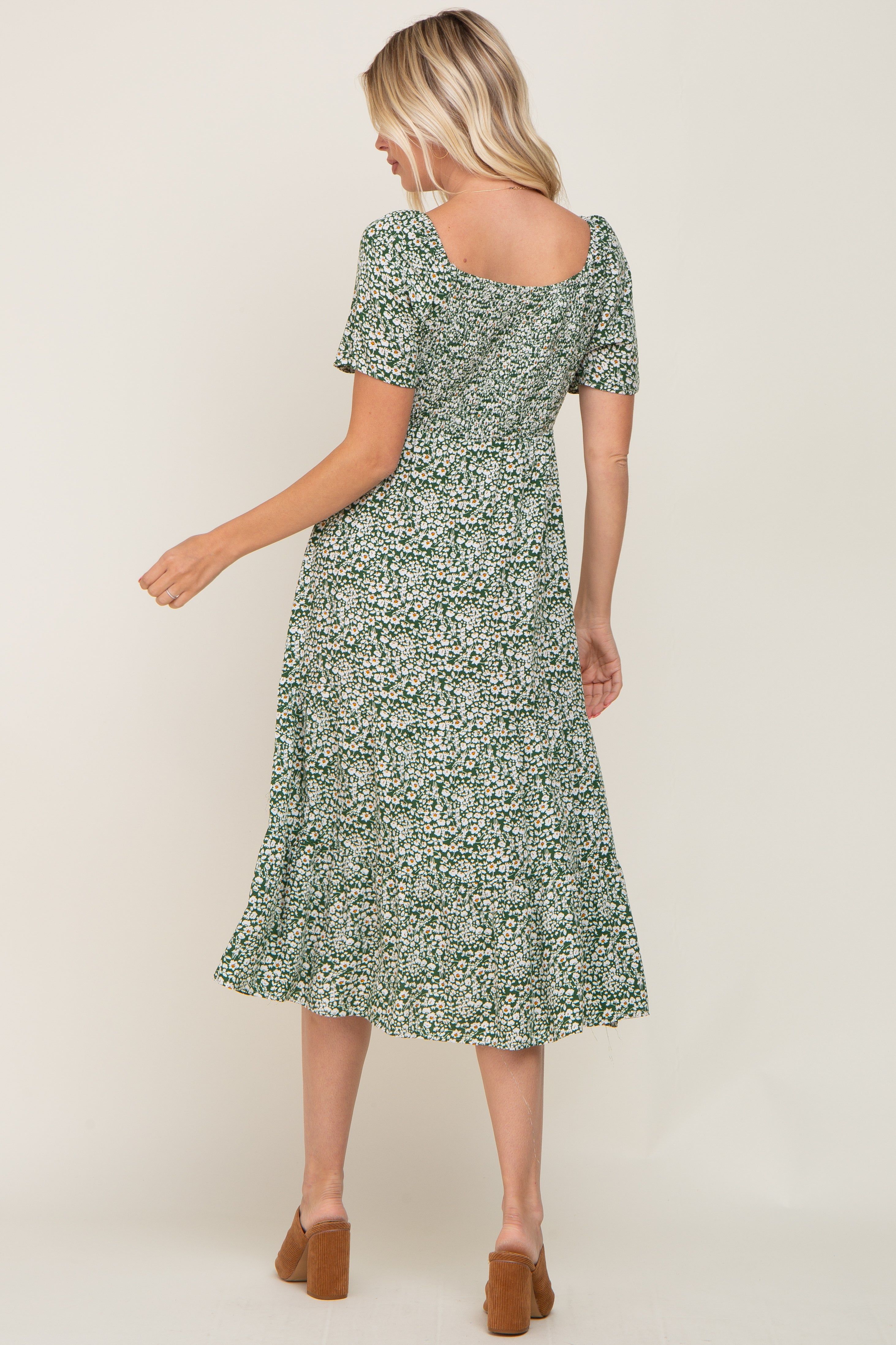 Green Floral Smocked Off Shoulder Midi Dress sold by Pinkblush product image thumbnail 3