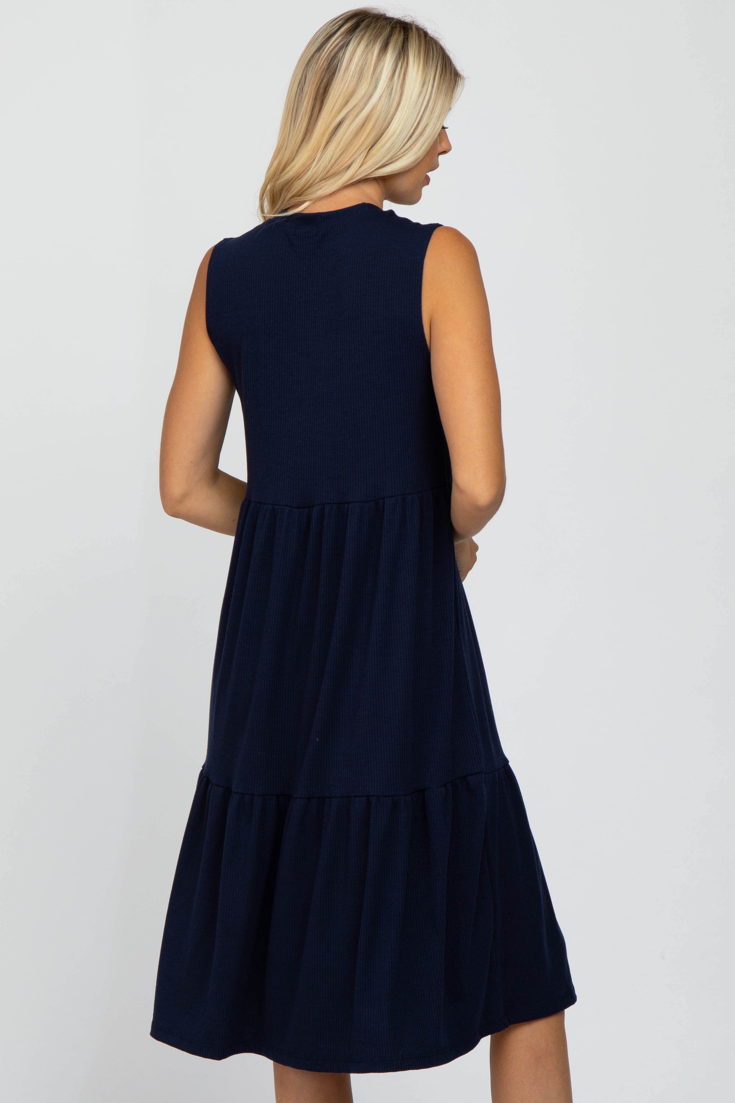 Navy Ribbed Sleeveless Midi Dress sold by Pinkblush product image thumbnail 3