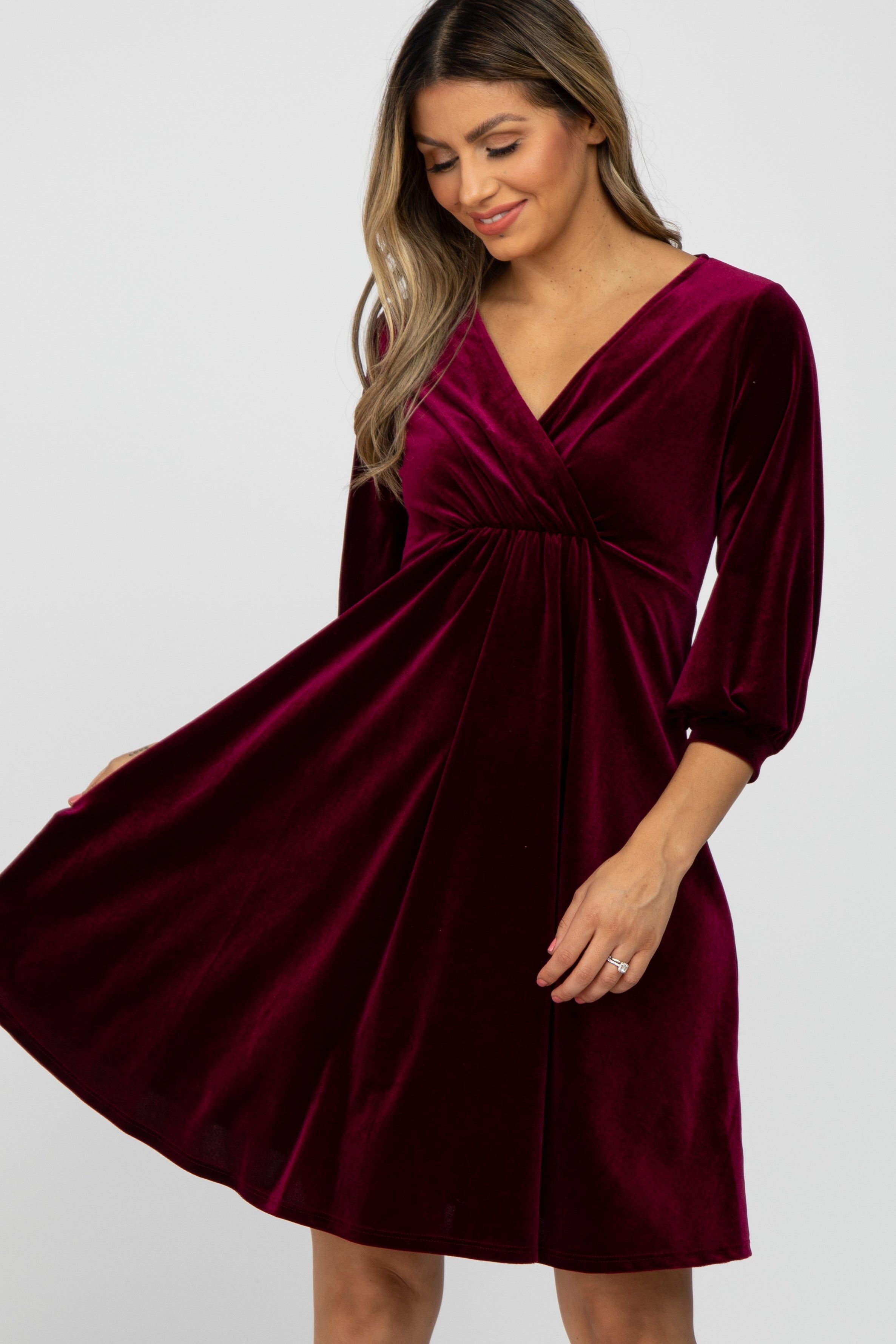 Burgundy Velvet Wrap Front Babydoll Dress sold by Pinkblush