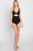 Black Ruched Sides Front Cutout One Piece Swimsuit sold by Pinkblush