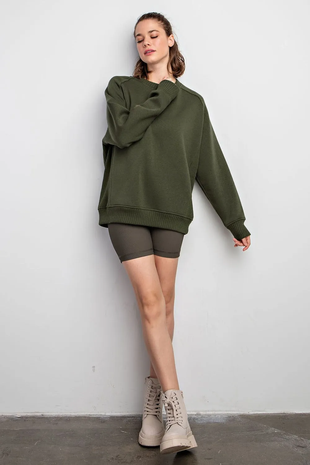 Olive Pullover Terry Crewneck sold by Pinkblush product image thumbnail 4