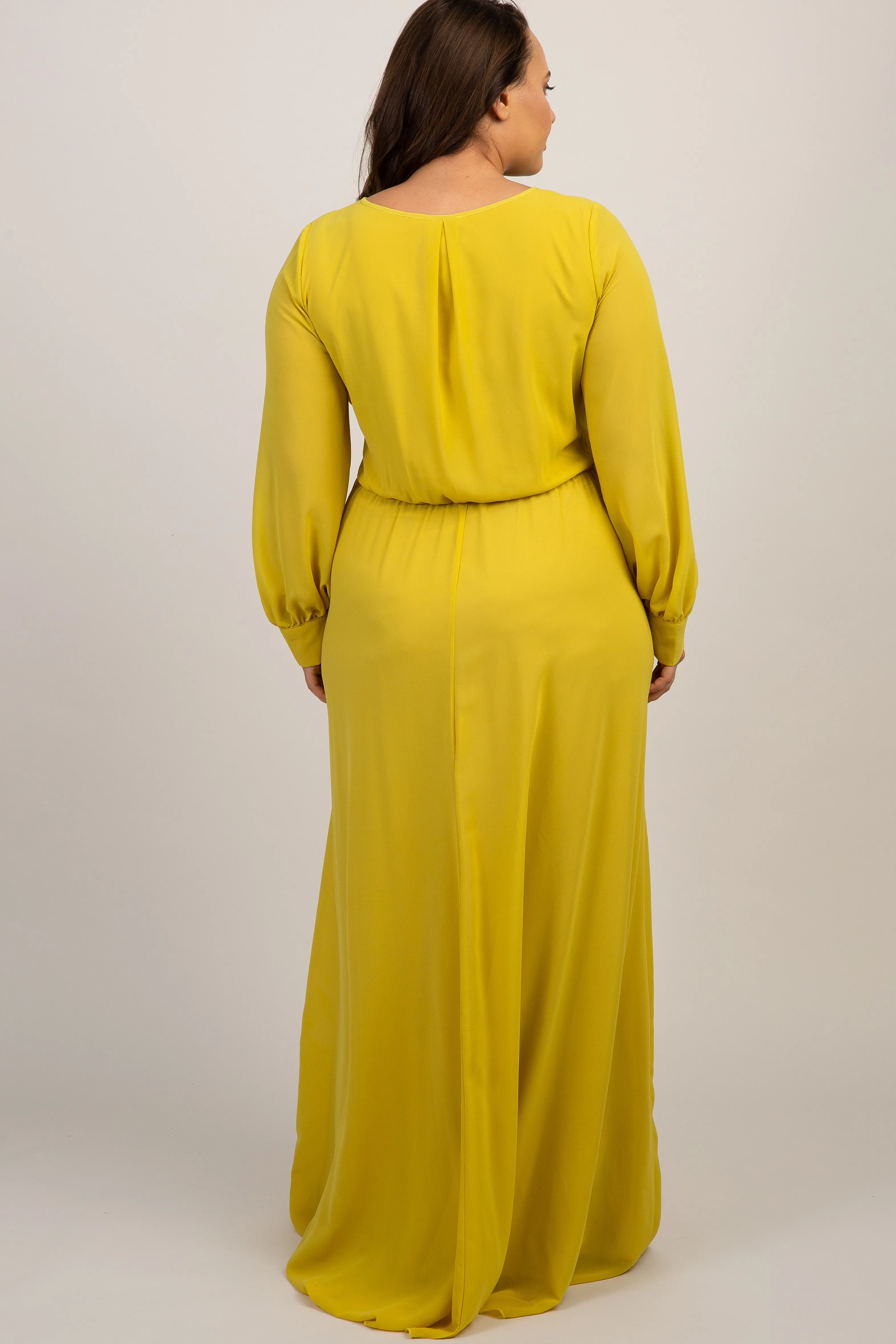 Yellow Chiffon Long Sleeve Plus Maxi Dress sold by Pinkblush product image thumbnail 3