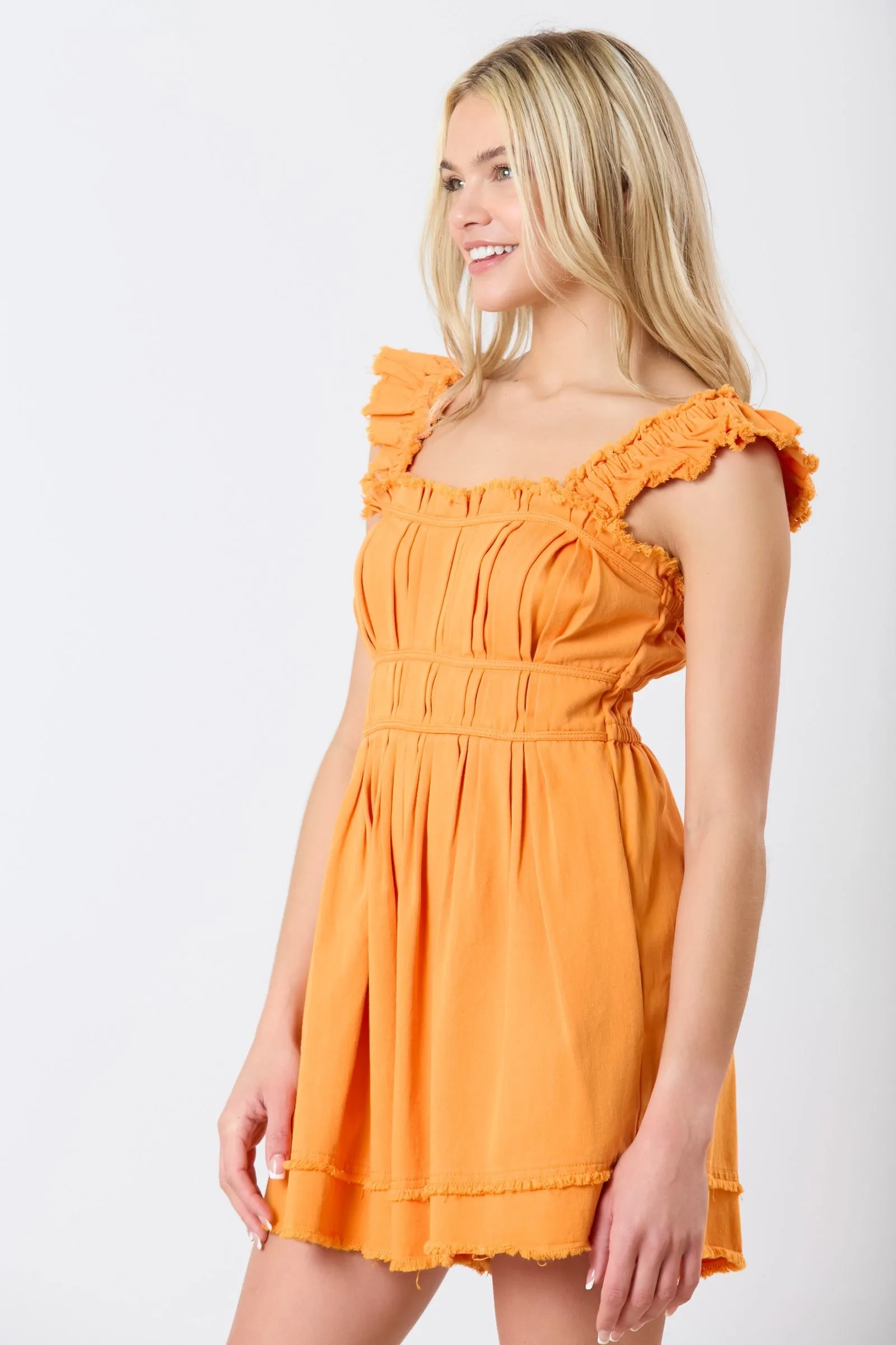 Orange Mineral Washed Twill Denim Romper sold by Pinkblush product image thumbnail 2