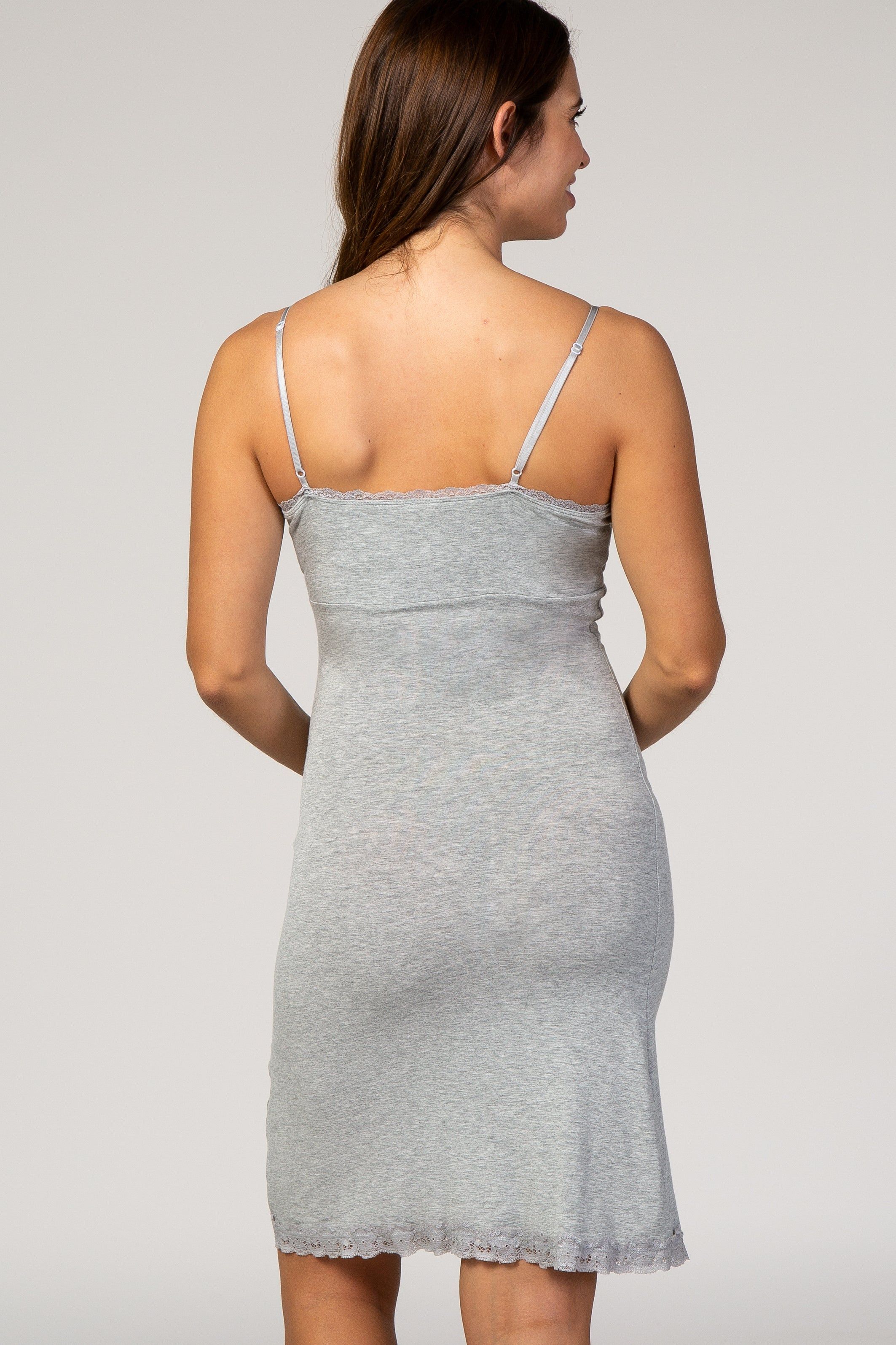 Heather Grey Lace Trim Maternity Sleep Dress sold by Pinkblush product image thumbnail 4