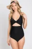 Black Ruched Sides Front Cutout One Piece Swimsuit sold by Pinkblush