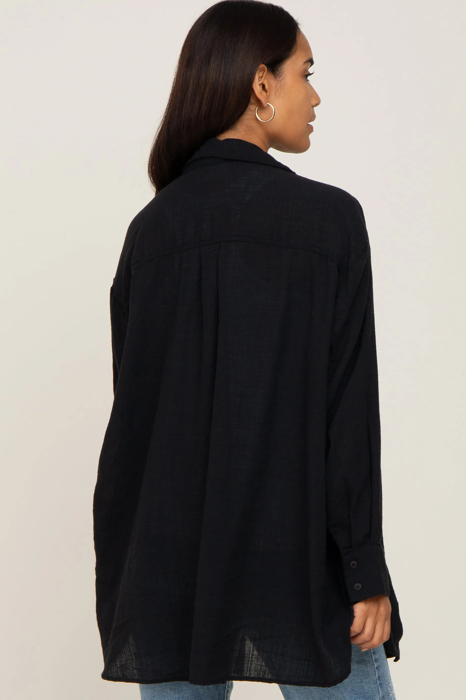 Black Lightweight Sheer Button Down Maternity Blouse sold by Pinkblush product image thumbnail 3