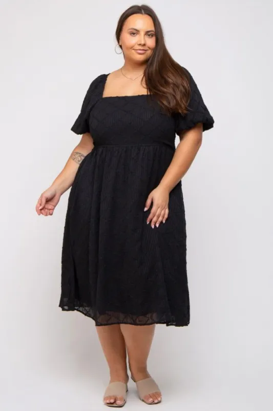 Black Striped Textured Chiffon Plus Midi Dress sold by Pinkblush