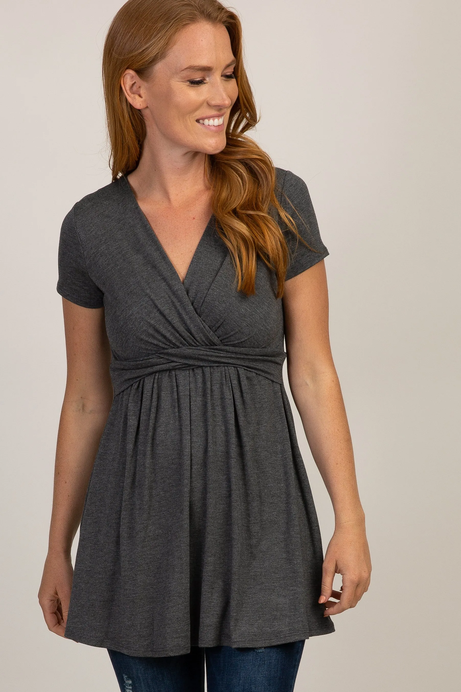 PinkBlush Charcoal Draped Front Nursing Top sold by Pinkblush