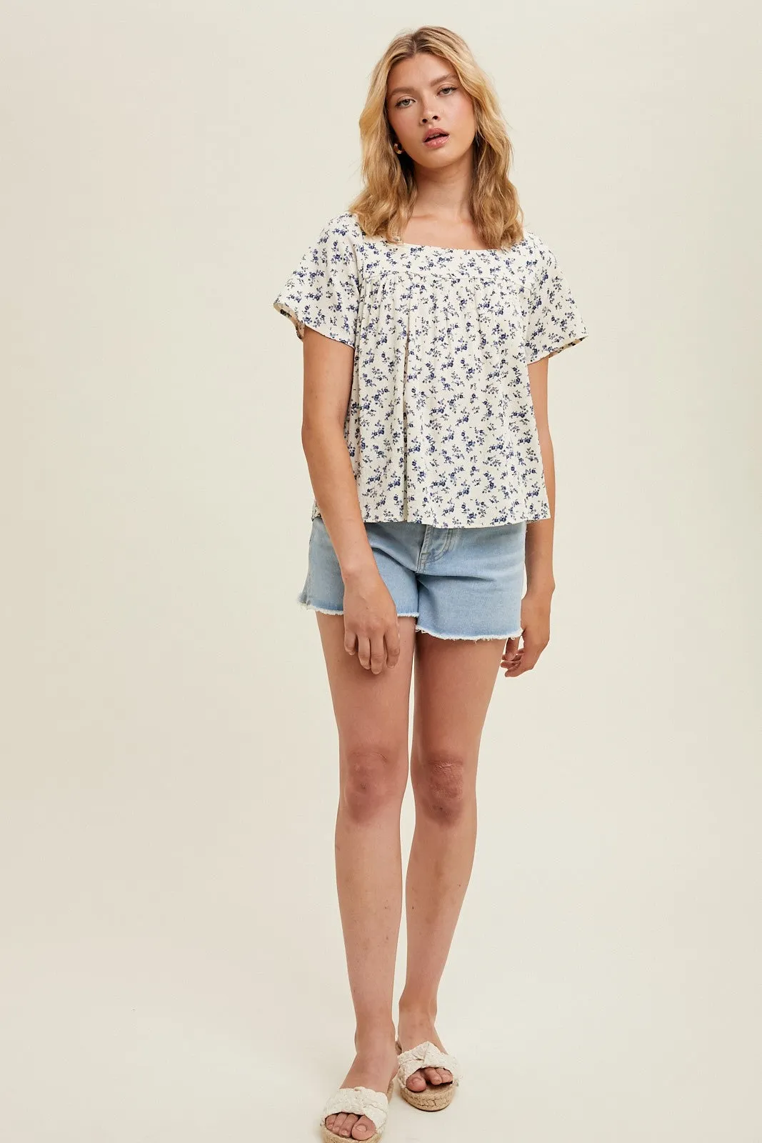 Cream Blue Floral Square Neck Blouse sold by Pinkblush product image thumbnail 4