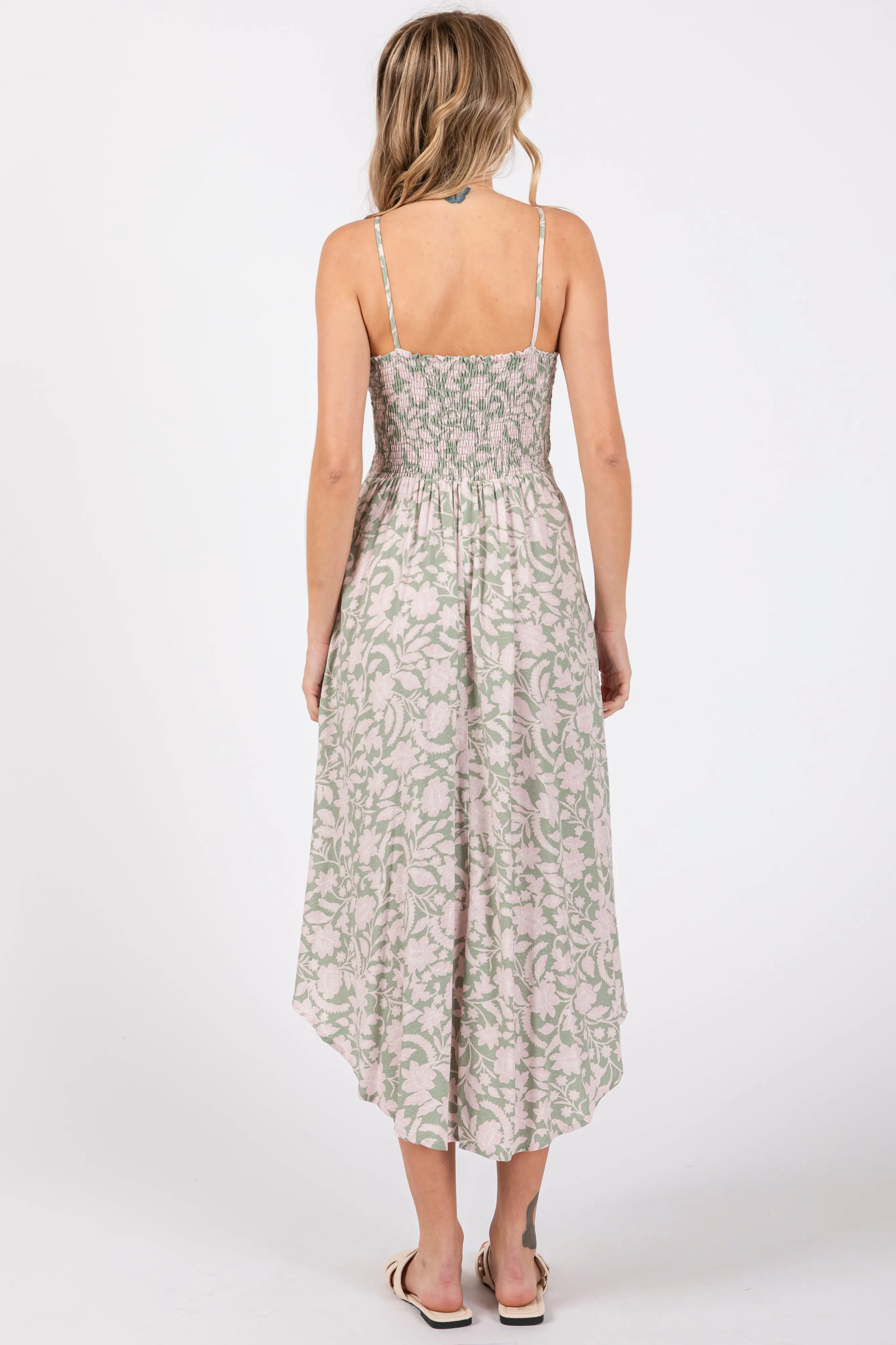 Light Olive Floral Front Tie V-Neck Midi Dress sold by Pinkblush product image thumbnail 3