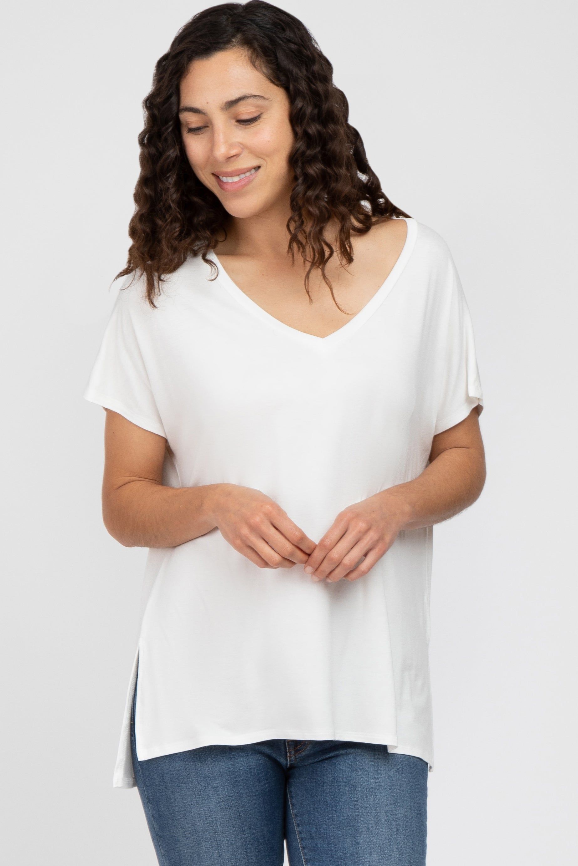 Ivory V-Neck Oversized Maternity Short Sleeve Top sold by Pinkblush product image thumbnail 5