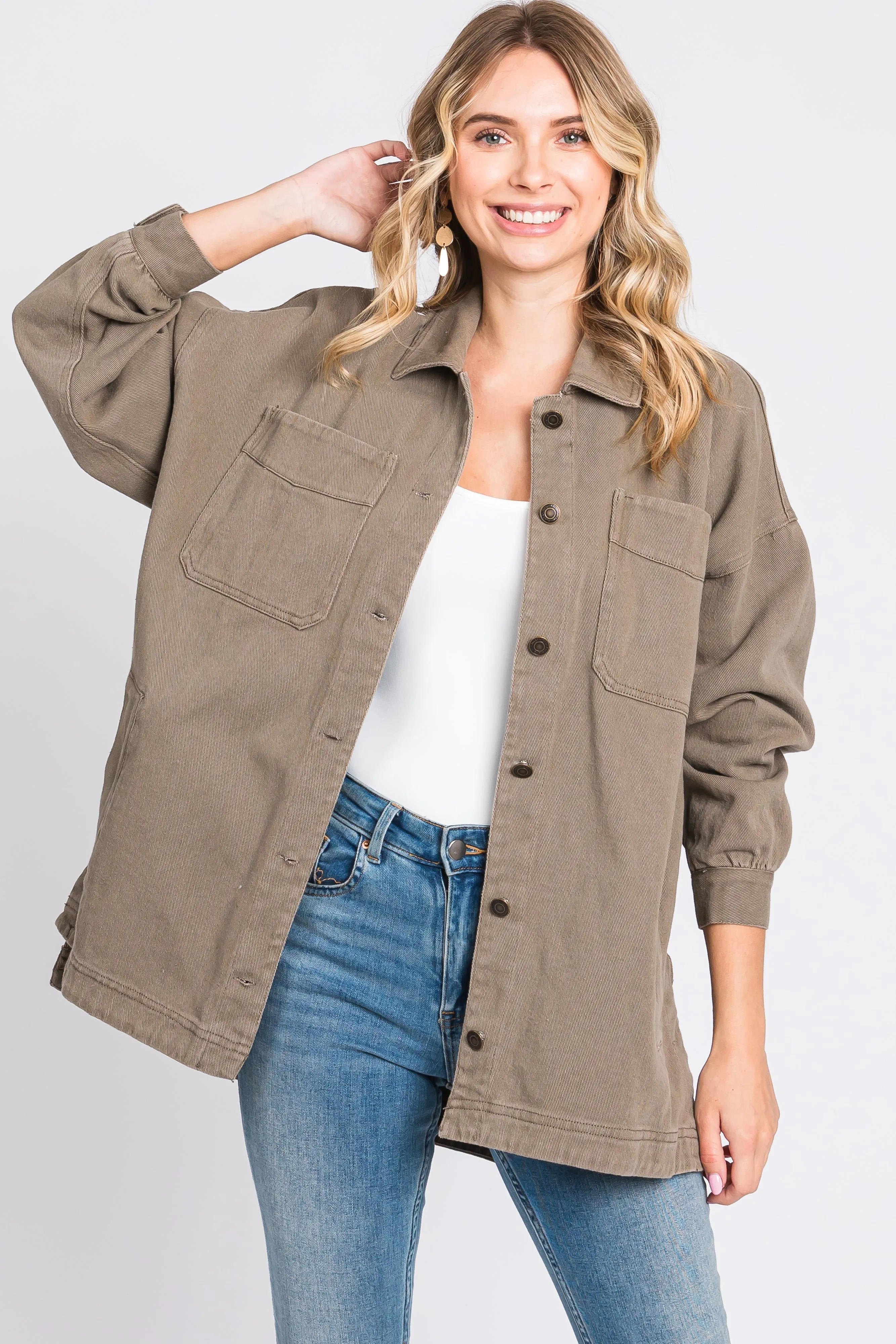 Mocha Denim Button Down Button Down Maternity Jacket sold by Pinkblush product image thumbnail 3