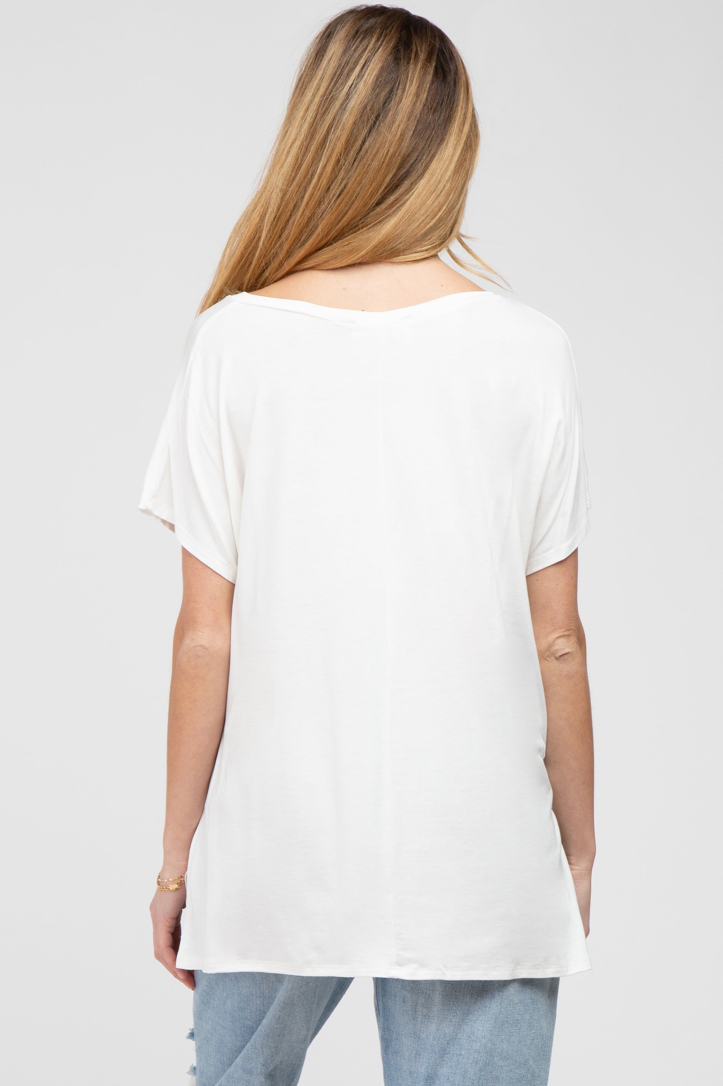 Ivory V-Neck Oversized Maternity Short Sleeve Top sold by Pinkblush product image thumbnail 3
