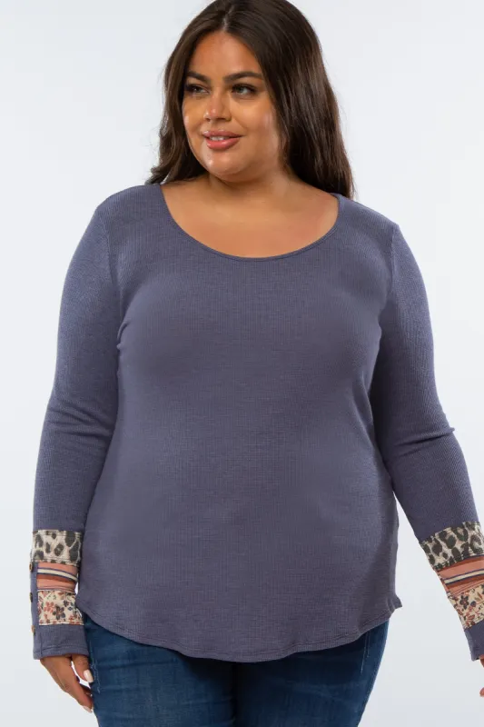 Navy Colorblock Sleeve Plus Top sold by Pinkblush