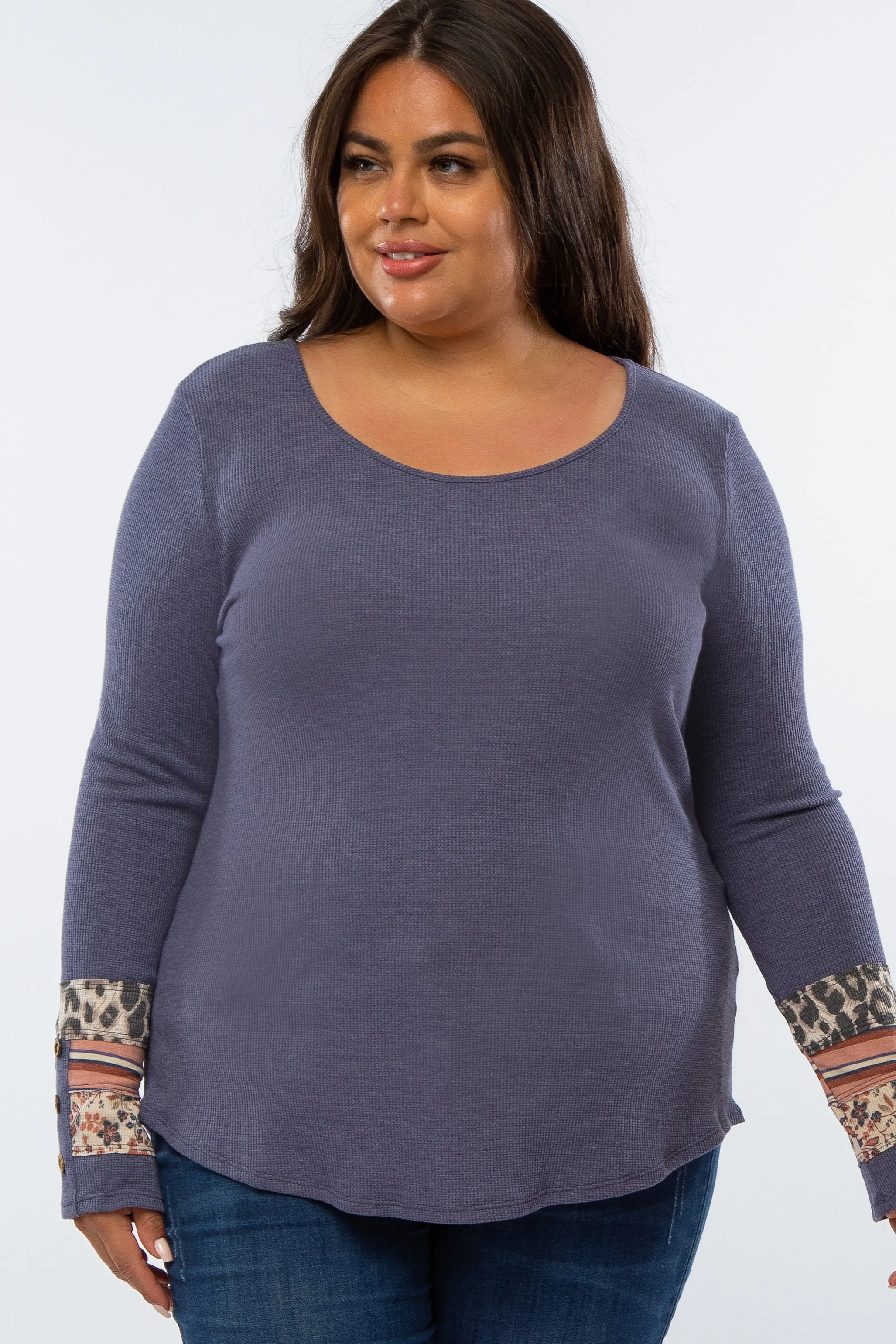 Navy Colorblock Sleeve Plus Top sold by Pinkblush