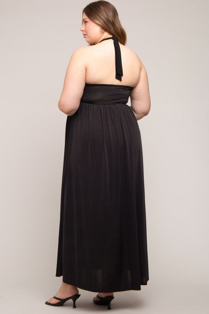 Black Front Knot Halter Maternity Plus Maxi Dress sold by Pinkblush product image thumbnail 3
