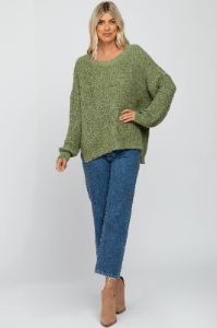 Olive Dropped Shoulder Sweater sold by Pinkblush