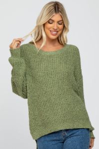 Olive Dropped Shoulder Sweater sold by Pinkblush