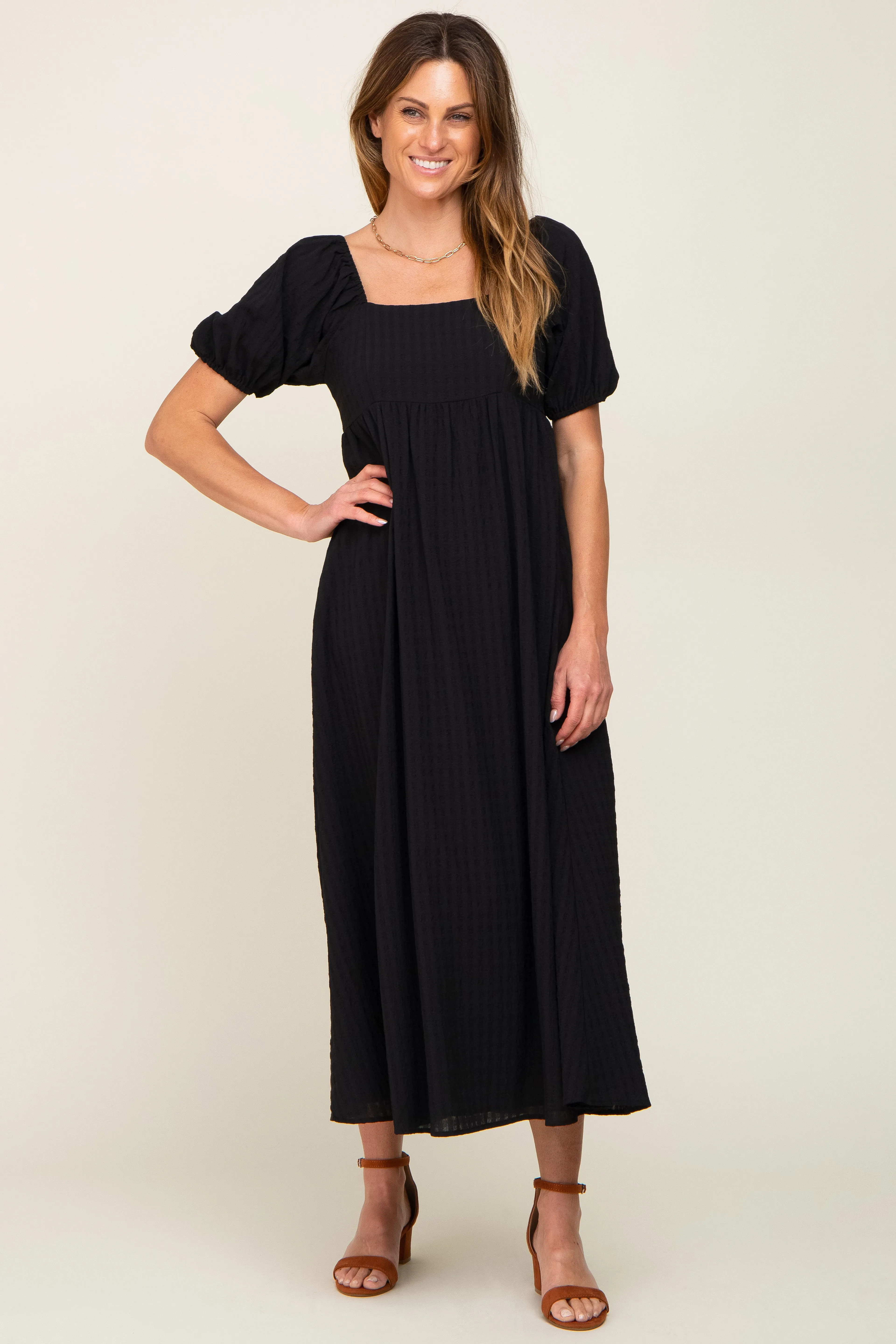 Black Textured Gingham Square Neck Maternity Maxi Dress sold by Pinkblush product image thumbnail 5