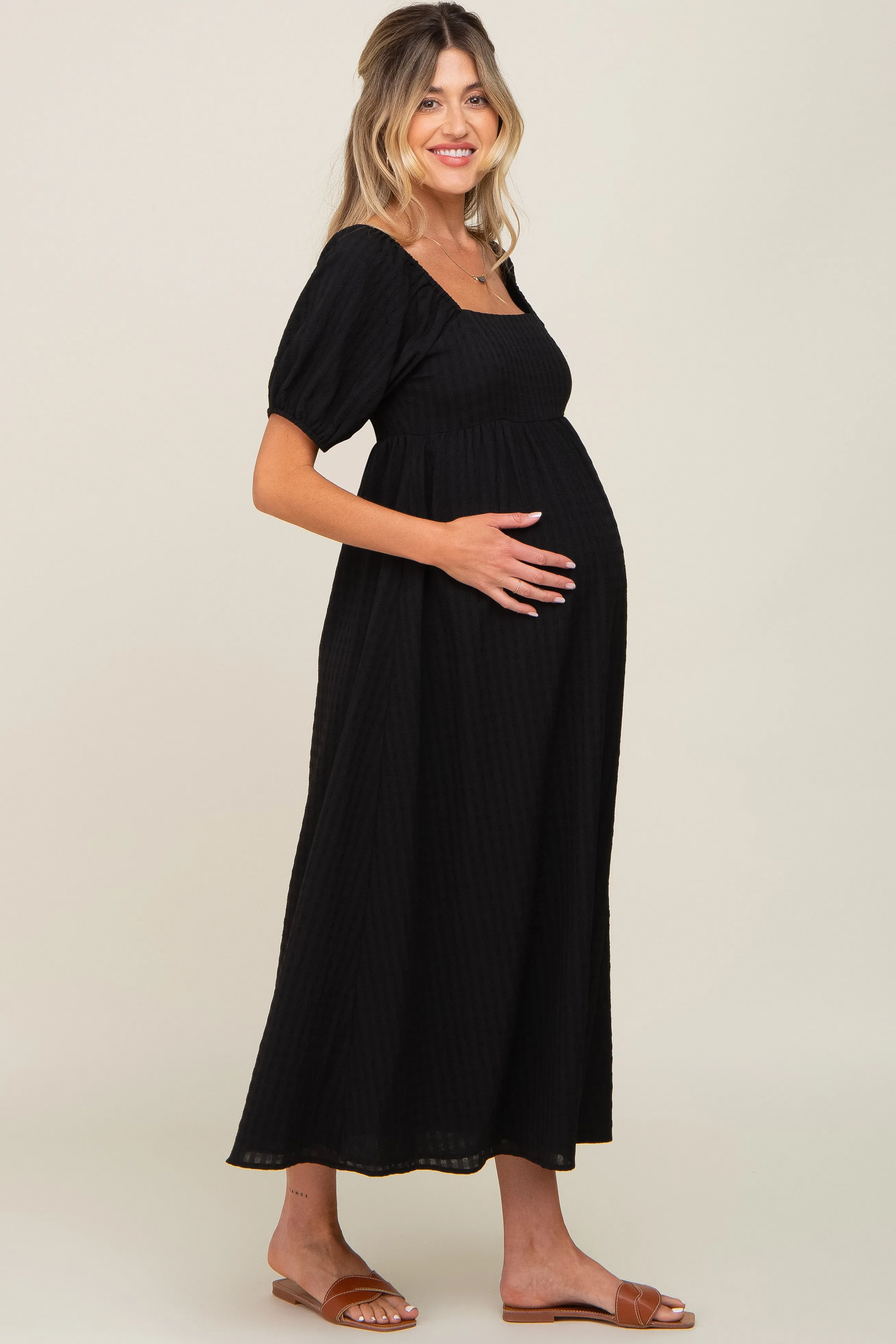 Black Textured Gingham Square Neck Maternity Maxi Dress sold by Pinkblush product image thumbnail 2