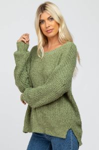 Olive Dropped Shoulder Sweater sold by Pinkblush