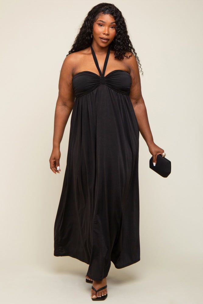 Black Front Knot Halter Maternity Plus Maxi Dress sold by Pinkblush product image thumbnail 5