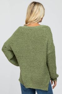 Olive Dropped Shoulder Sweater sold by Pinkblush